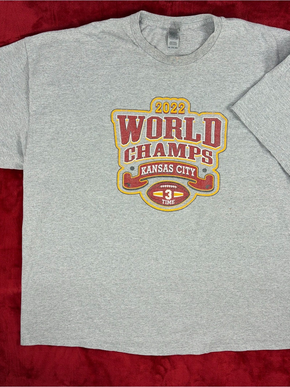 Kansas City Chiefs Gray Tee Red and Gold 'World Champs' Graphic Vintage Look